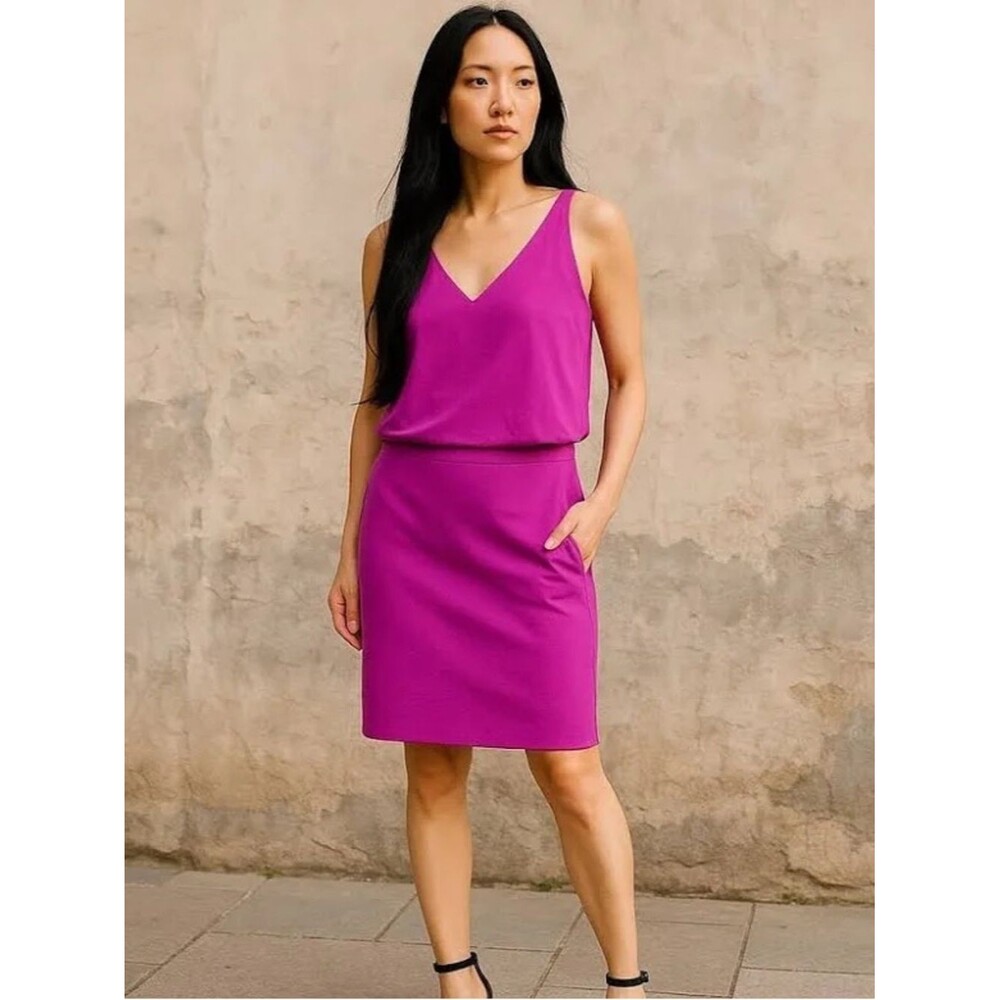 NEW Lauren Ralph Lauren 2X Dress Purple Magenta Layered V-Back Knit Midi